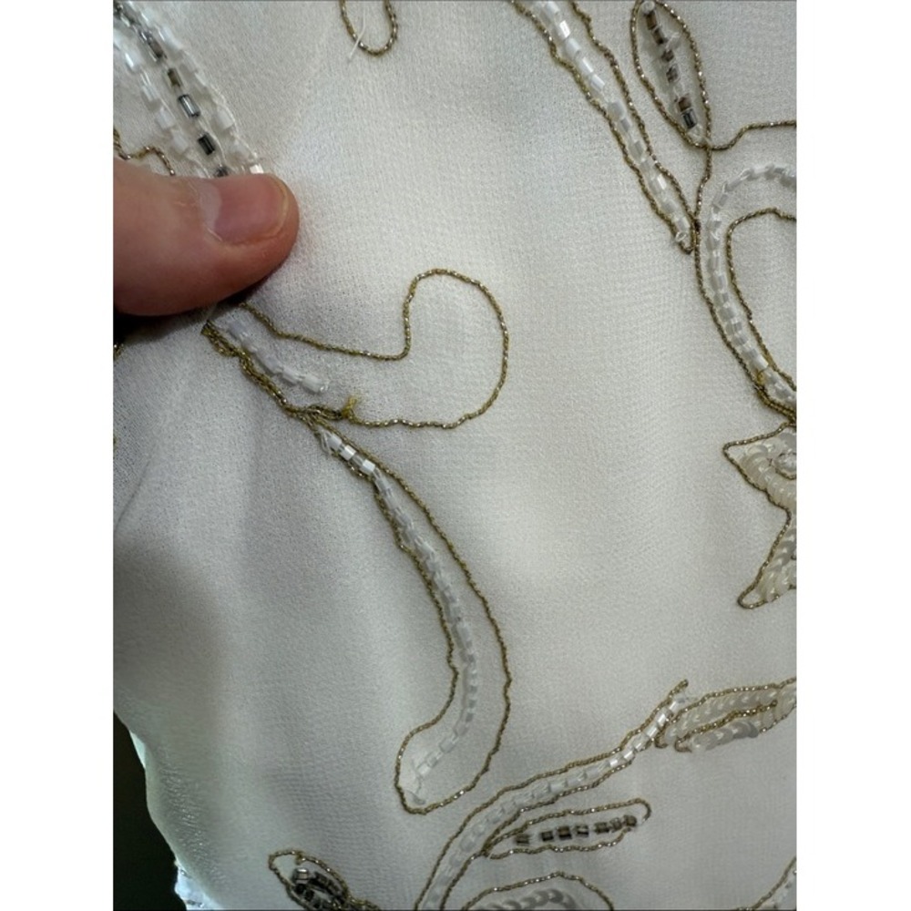 Beaded Sequin Embellished Cropped Top Ivory Floral Boho Large Statement Event - Picture 9 of 13